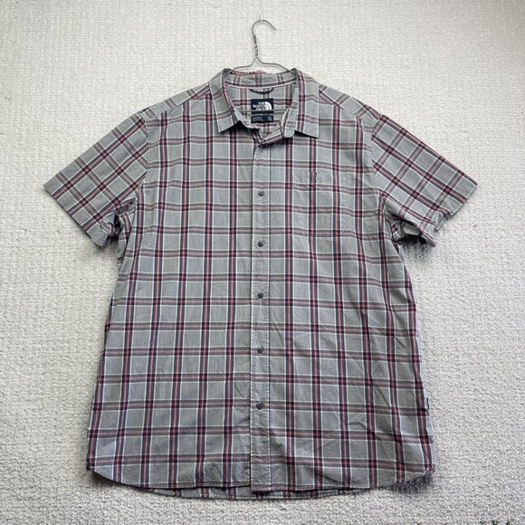 North Face Shirt Men XXL Short Sleeve Button Up Light Gray / Blue Plaid  Outdoor - Picture 1 of 13